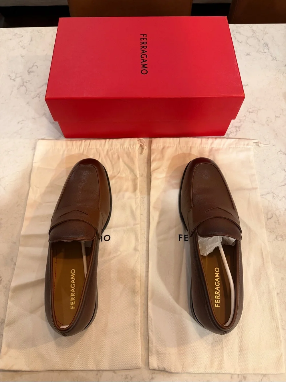 Salvatore Ferragamo Brown Leather Penny Strap Loafers